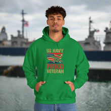 Proud U.S. Navy Veteran hooded sweatshirt features a classic pullover