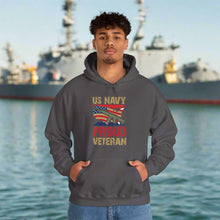 Proud U.S. Navy Veteran hooded sweatshirt features a classic pullover