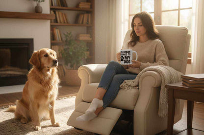 Funny Dog Lover Mug – “This Human Belongs To My Dog” 11oz Ceramic Coffee Gift for Dog Moms & Dog Dads - WJMAPPAREL.COM