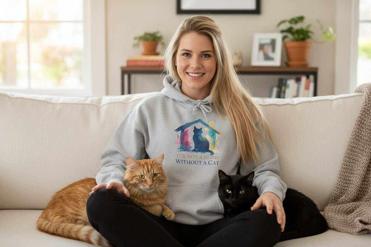 Watercolor Cat Inside House Hoodie – Cozy Cat Lover Sweatshirt Gift - WJMAPPAREL.COM