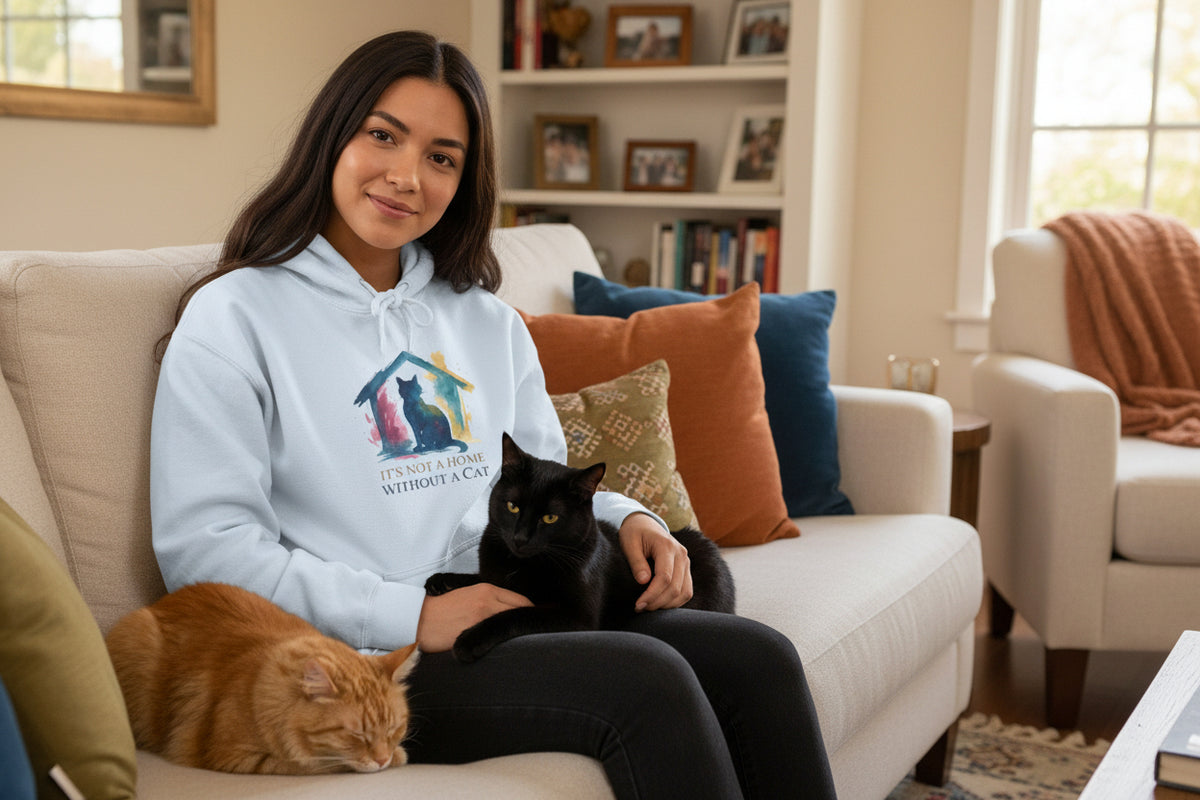 Watercolor Cat Inside House Hoodie