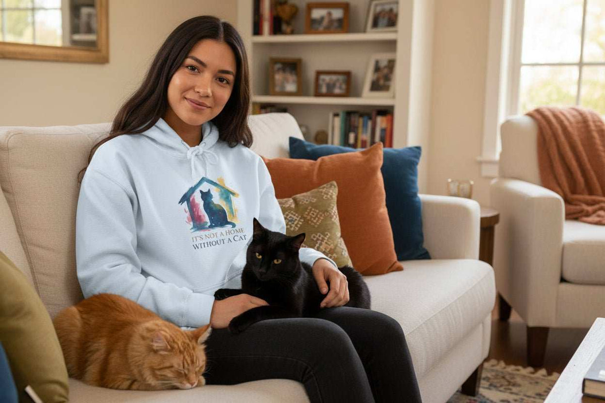 Watercolor Cat Inside House Hoodie – Cozy Cat Lover Sweatshirt Gift - WJMAPPAREL.COM