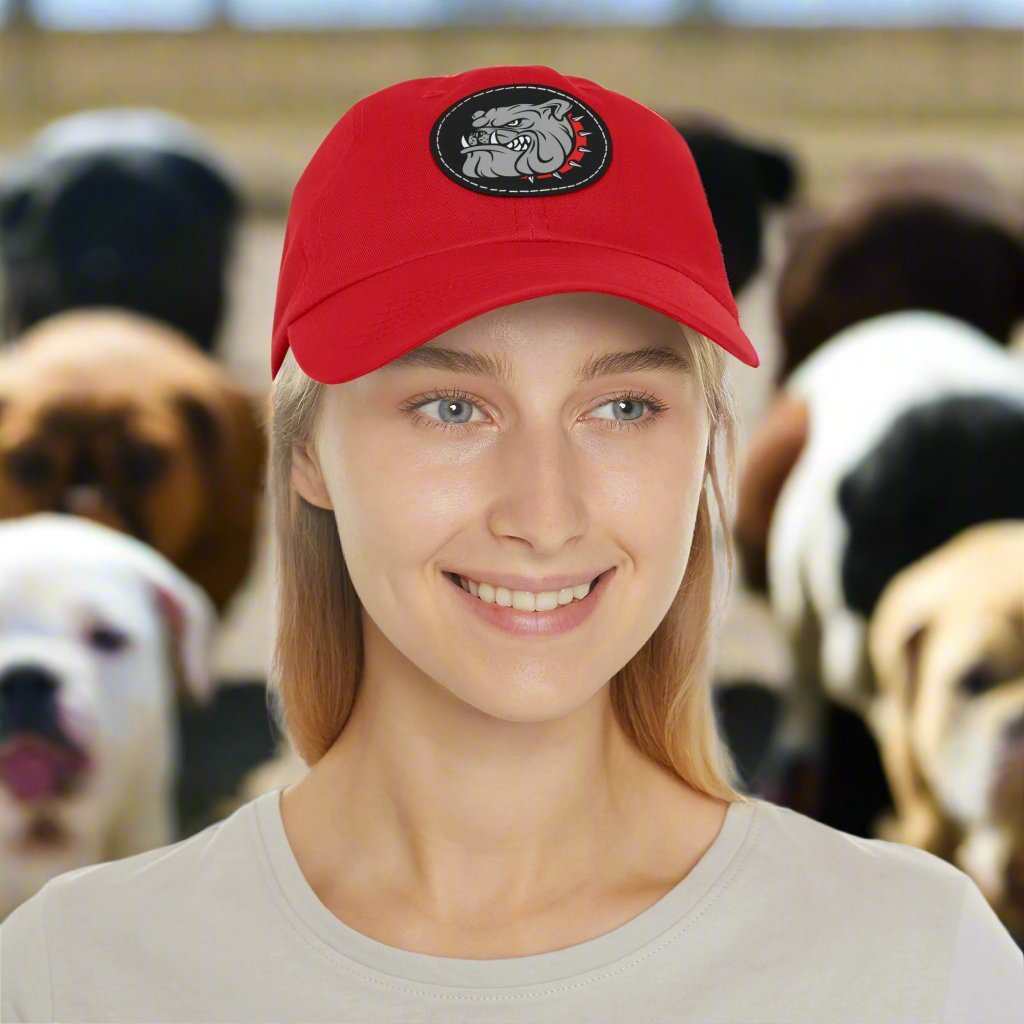 Bulldog Hat with Leather Patch – Dog Lover Adjustable Cap Gift - WJMAPPAREL.COM