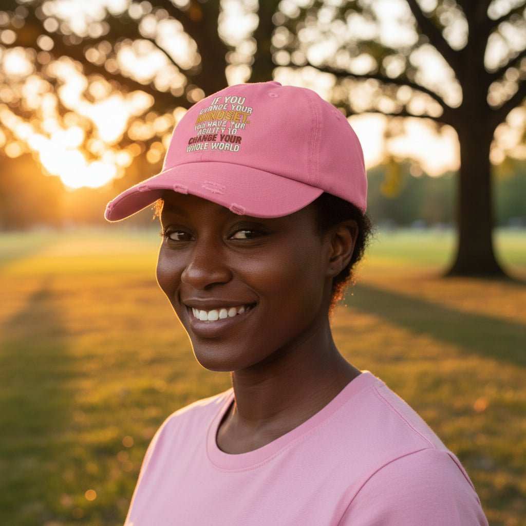 Inspirational Hat – “Change Your Mindset” Distressed Motivational Cap Gift - WJMAPPAREL.COM