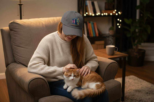 Watercolor Cat Inside House Hat – Cute Cat Lover Distressed Baseball Cap Gift - WJMAPPAREL.COM