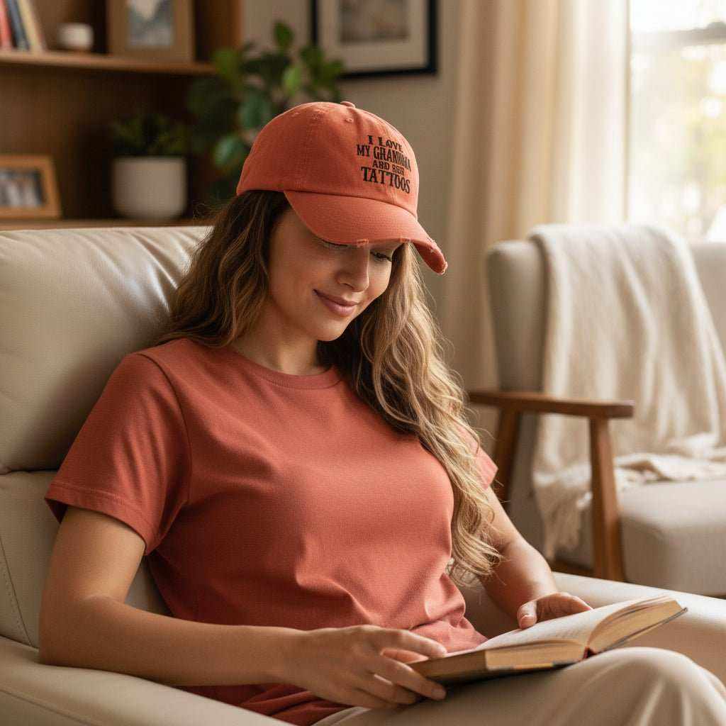 Funny Grandma Hat – “Love Grandma And Her Tattoos” Distressed Cap Gift for Mother’s Day or Birthday - WJMAPPAREL.COM