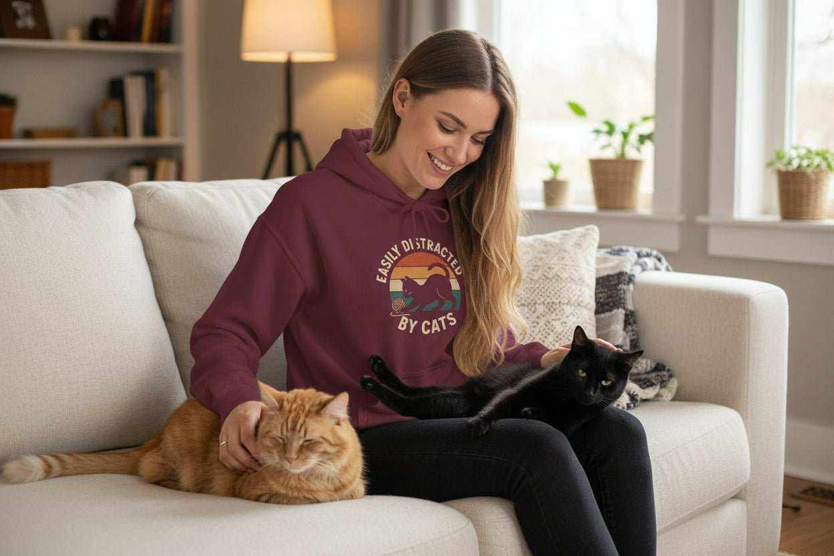 Easily Distracted By Cats Hoodie – Funny Cat Lover Sweatshirt Gift - WJMAPPAREL.COM