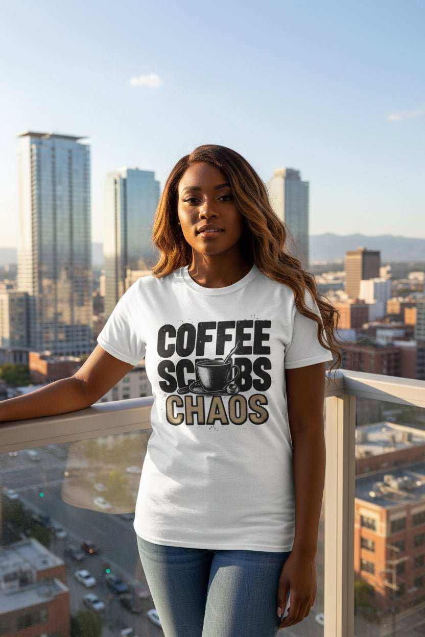 Funny Nurse T-Shirt – “Coffee Scrubs Chaos” Gift for Nurses Birthday or Christmas - WJMAPPAREL.COM
