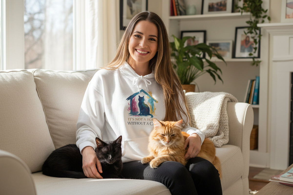 Watercolor Cat Inside House Hoodie