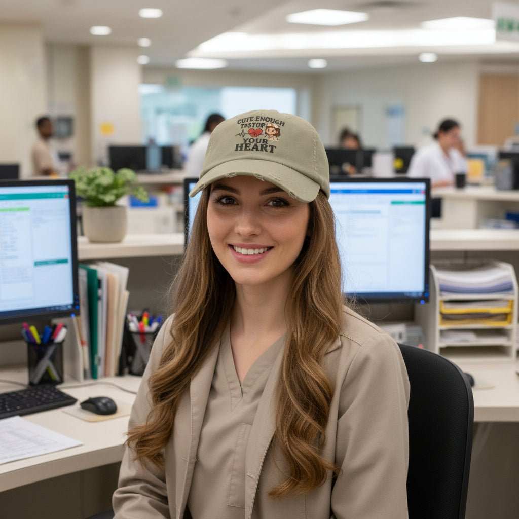 Funny Nurse Hat – “Cute Enough To Stop Heart” Distressed Baseball Cap Gift for Healthcare Workers - WJMAPPAREL.COM