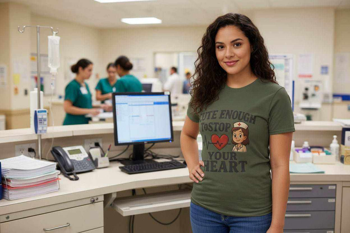 Funny Nurse T-Shirt – “Cute Enough To Stop Heart” Gift for Nurses or Girlfriend - WJMAPPAREL.COM