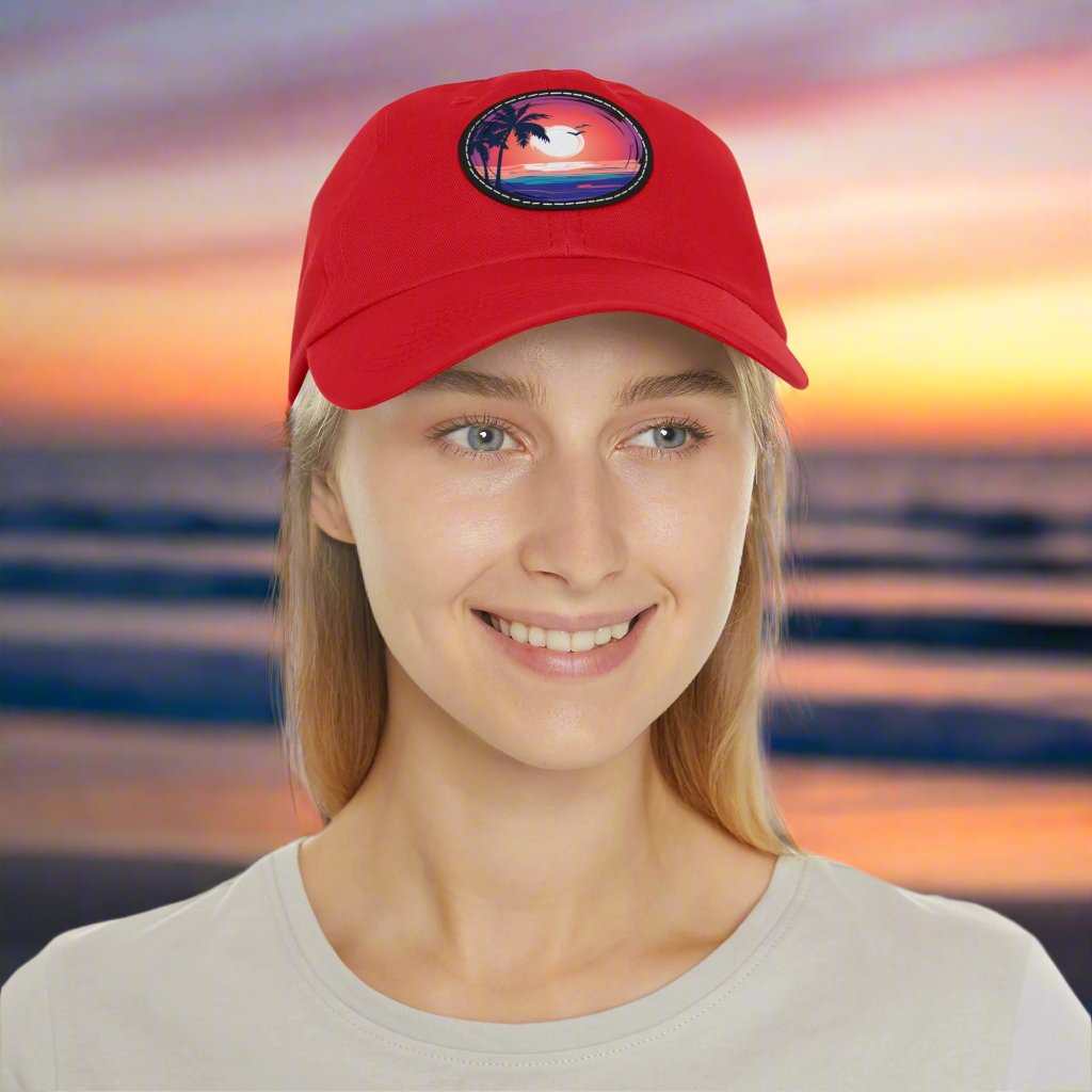 Beach Sunset Hat – Leather Patch Adjustable Dad Cap Gift - WJMAPPAREL.COM