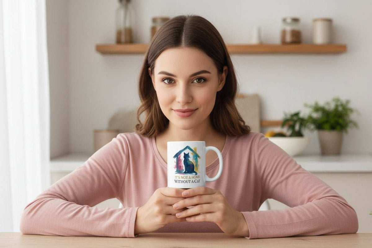 Watercolor Cat Inside House 11oz Mug – Cute Cat Lover Ceramic Coffee Cup Gift - WJMAPPAREL.COM