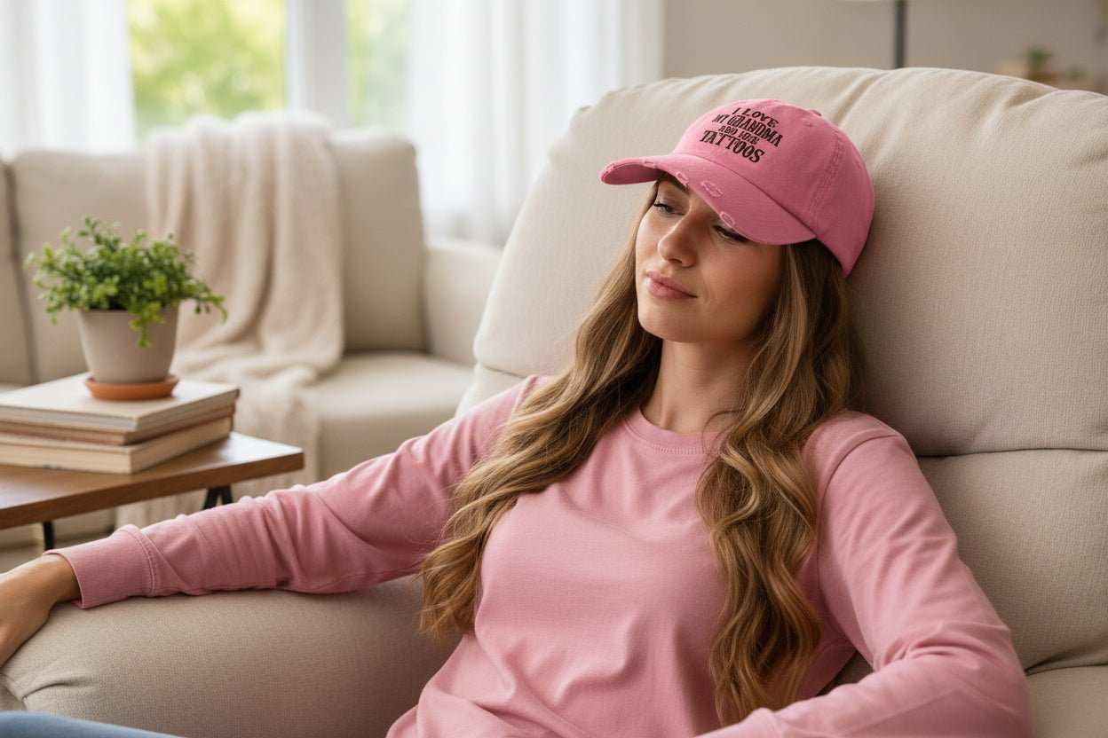 Funny Grandma Hat – “Love Grandma And Her Tattoos” Distressed Cap Gift for Mother’s Day or Birthday - WJMAPPAREL.COM