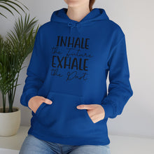 Inhale The Future Exhale The Past hooded sweatshirt features a classic