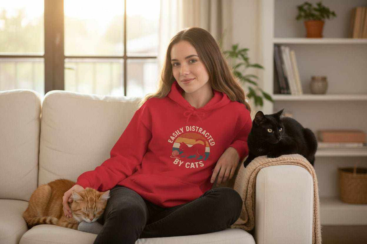 Easily Distracted By Cats Hoodie – Funny Cat Lover Sweatshirt Gift - WJMAPPAREL.COM