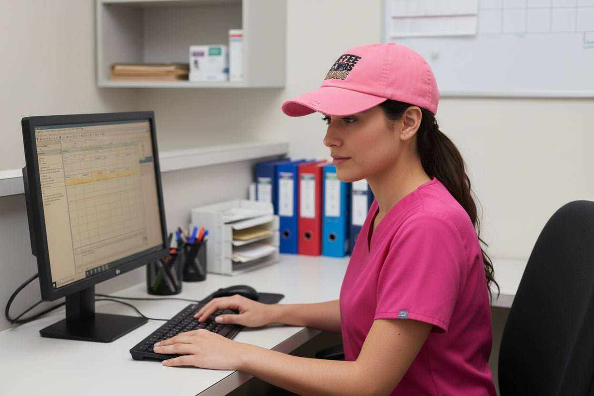 Funny Nurse Hat – “Coffee Scrubs Chaos” Distressed Cap Gift for Hospital Staff - WJMAPPAREL.COM