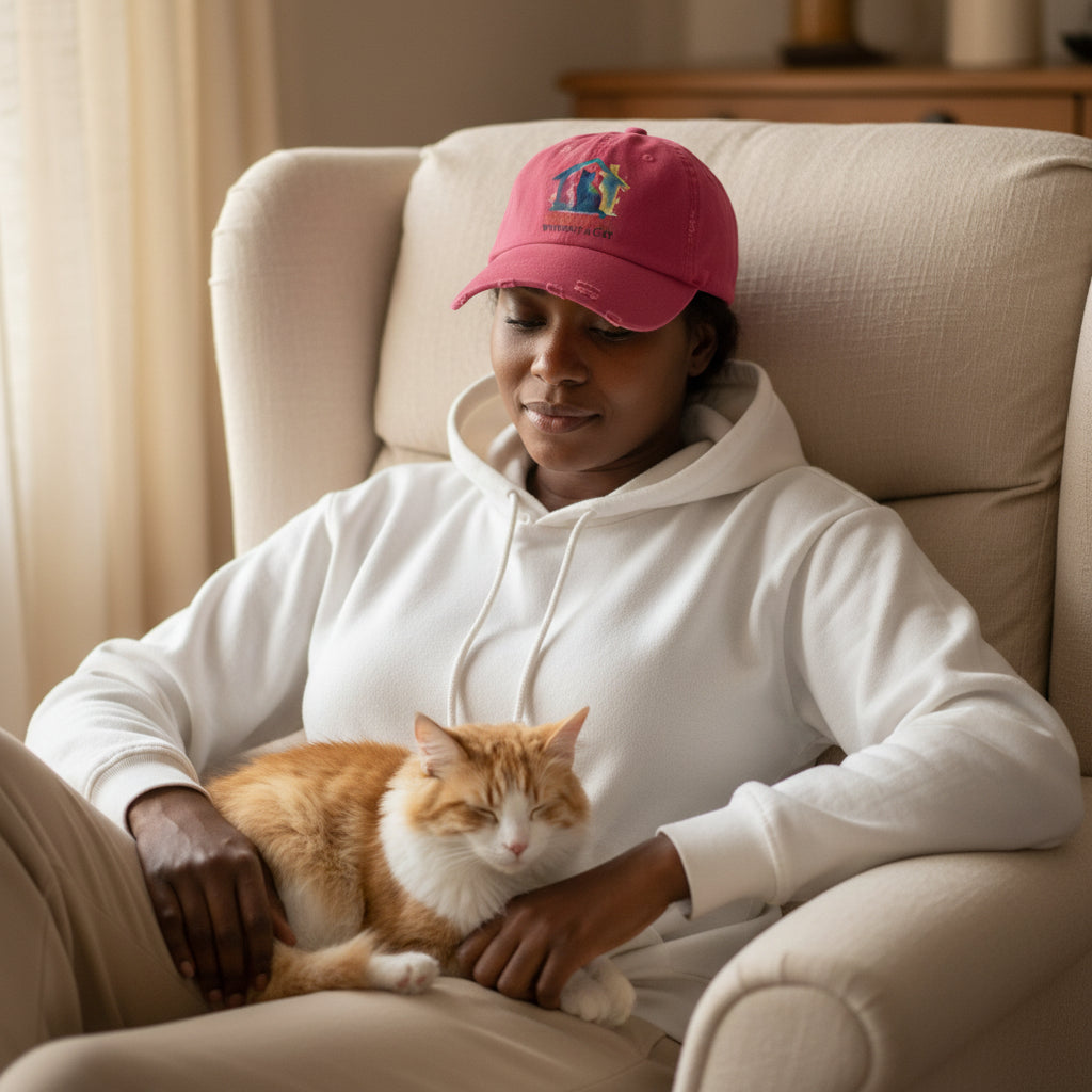 Watercolor Cat Inside House Hat
