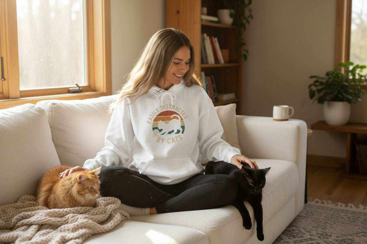 Easily Distracted By Cats Hoodie – Funny Cat Lover Sweatshirt Gift - WJMAPPAREL.COM