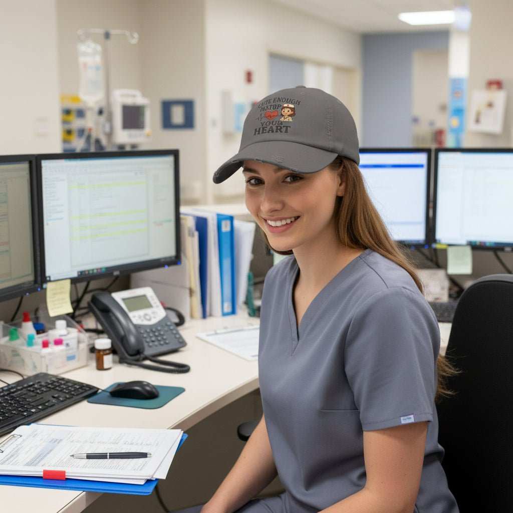 Funny Nurse Hat – “Cute Enough To Stop Heart” Distressed Baseball Cap Gift for Healthcare Workers - WJMAPPAREL.COM