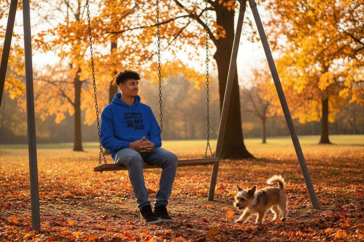 Funny Dog Hoodie – “This Human Belongs To My Dog” Cozy Sweatshirt Gift for Dog Moms & Dog Dads - WJMAPPAREL.COM