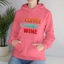 Coffee Yoga Wine hooded sweatshirt features a classic pullover design 