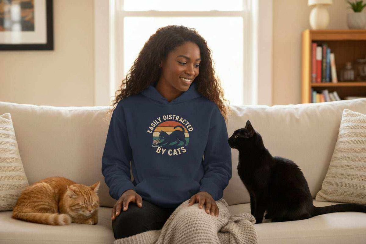 Easily Distracted By Cats Hoodie – Funny Cat Lover Sweatshirt Gift - WJMAPPAREL.COM