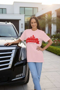 Detroit Skyline T-Shirt — Red Banner City Pride Tee - WJMAPPAREL.COM