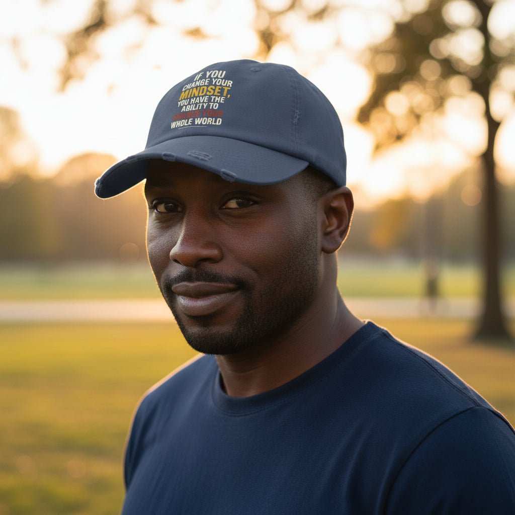 Inspirational Hat – “Change Your Mindset” Distressed Motivational Cap Gift - WJMAPPAREL.COM