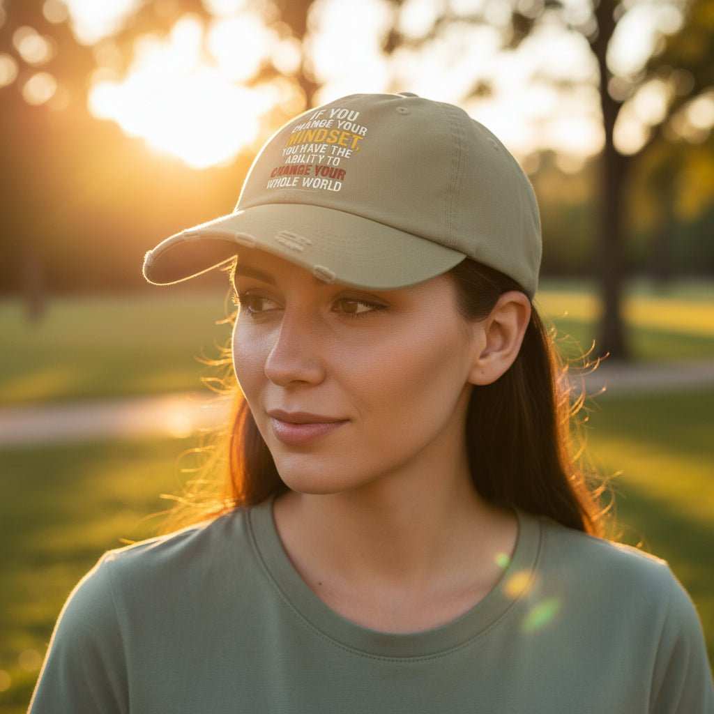 Inspirational Hat – “Change Your Mindset” Distressed Motivational Cap Gift - WJMAPPAREL.COM