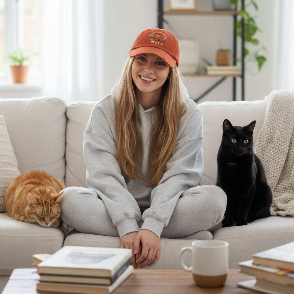 Easily Distracted By Cats Hat – Funny Cat Lover Distressed Baseball Cap - WJMAPPAREL.COM
