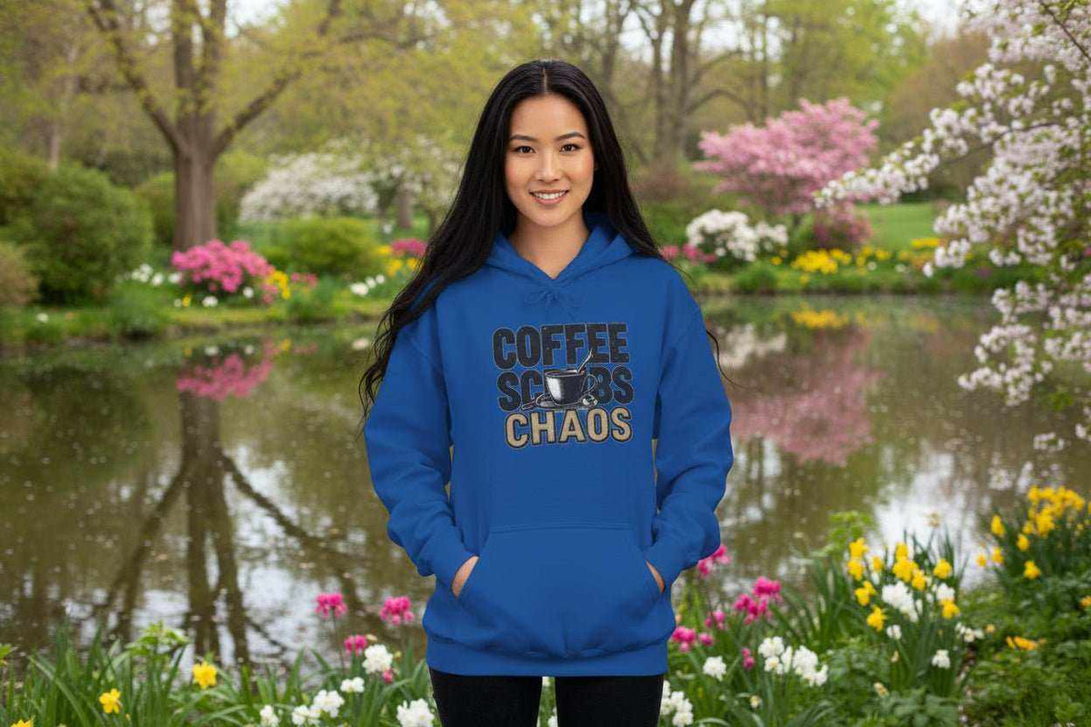 Funny Nurse Hoodie – “Coffee Scrubs Chaos” Cozy Gift for Nurses or Hospital Workers - WJMAPPAREL.COM