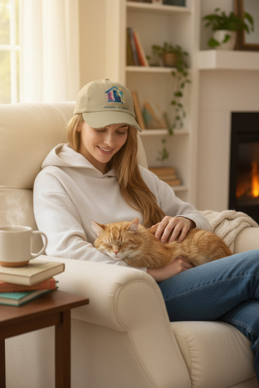 Watercolor Cat Inside House Hat
