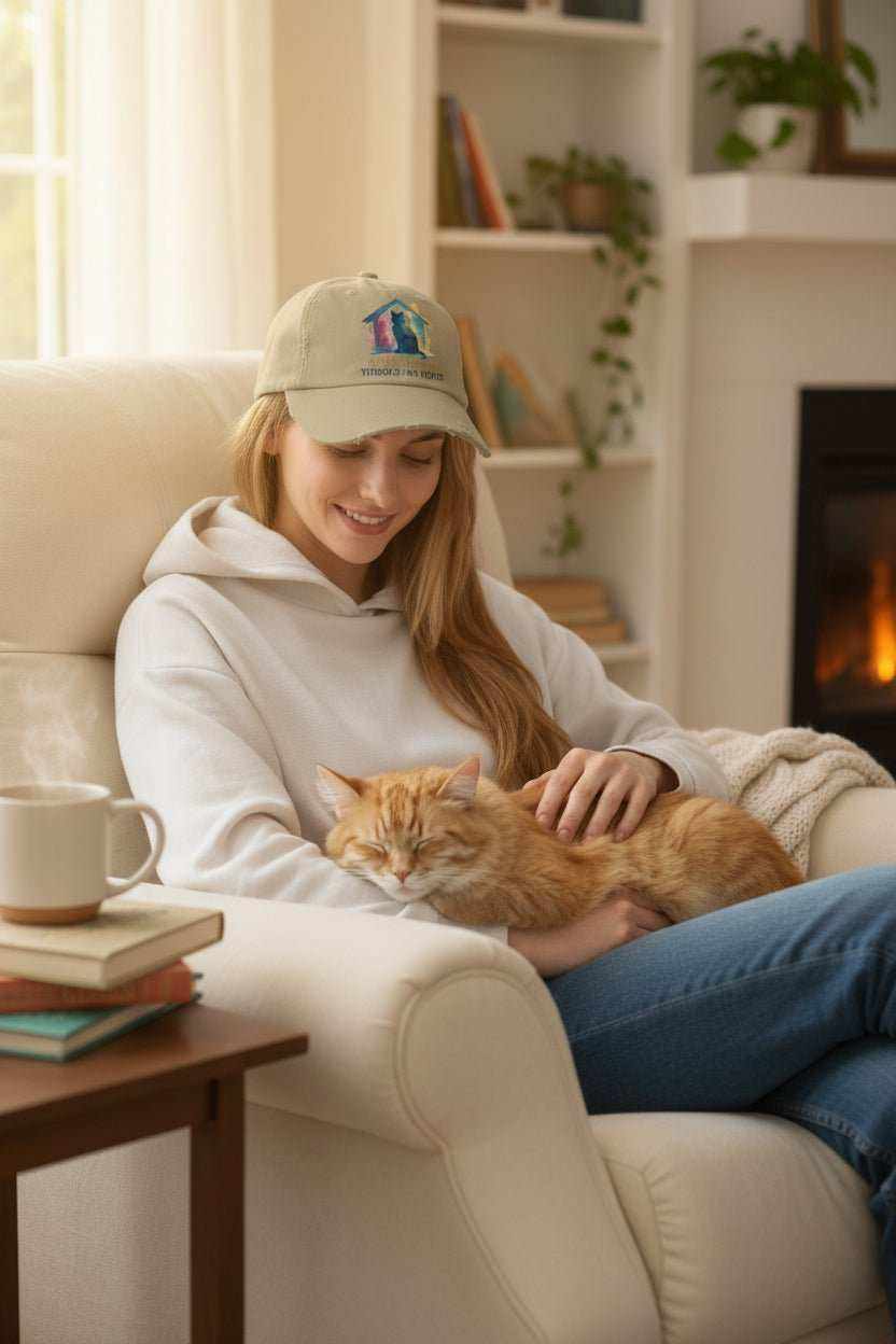 Watercolor Cat Inside House Hat – Cute Cat Lover Distressed Baseball Cap Gift - WJMAPPAREL.COM