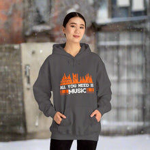 Music hooded sweatshirt features a classic pullover design with a kang