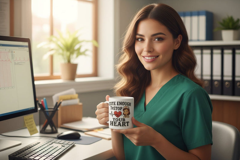 Funny Nurse Coffee Mug – “Cute Enough To Stop Heart” 11oz Ceramic Gift for Nurses Birthday or Graduation - WJMAPPAREL.COM