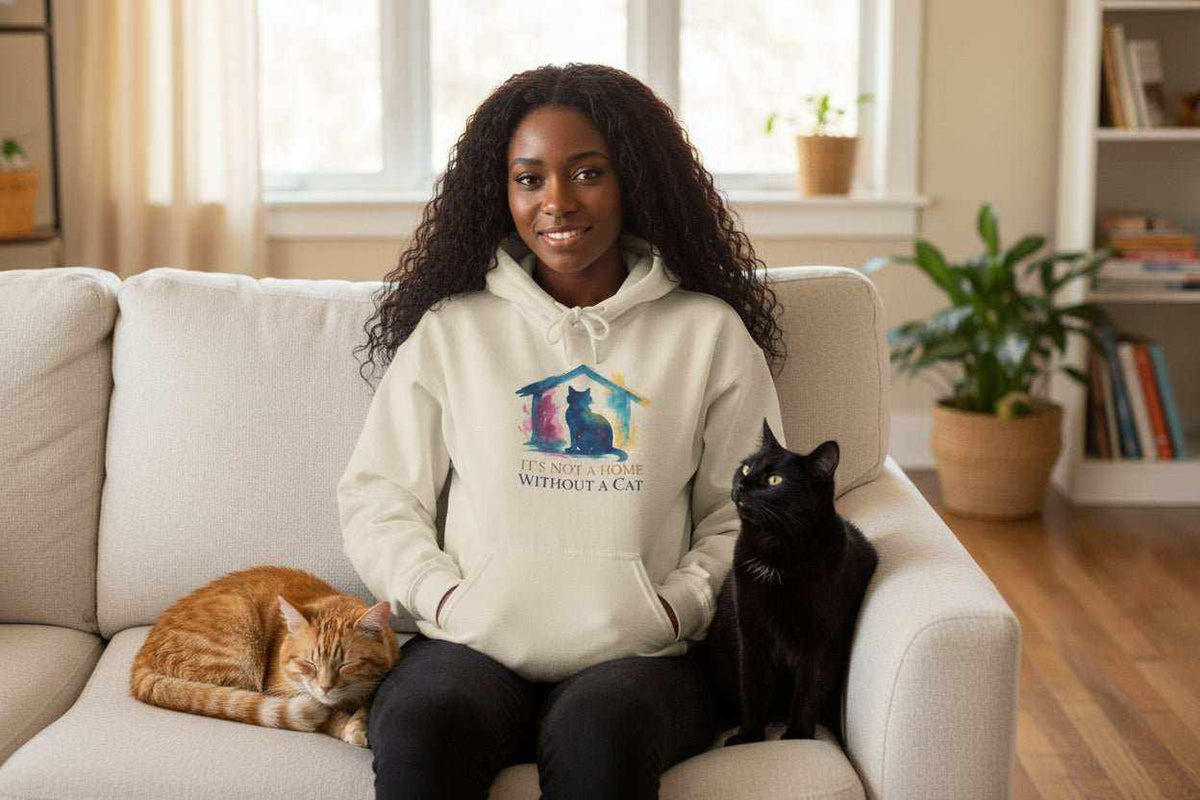 Watercolor Cat Inside House Hoodie – Cozy Cat Lover Sweatshirt Gift - WJMAPPAREL.COM