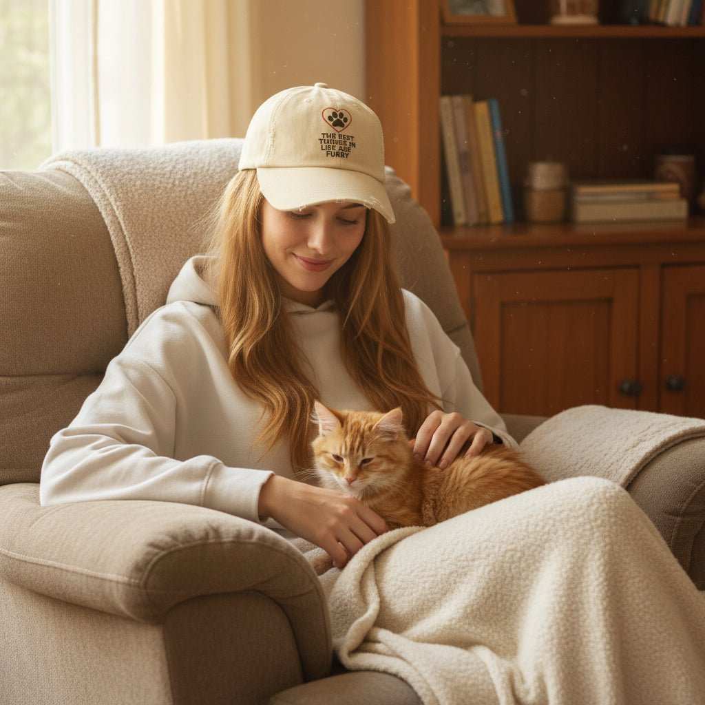 Best Things in Life Are Furry Hat – Dog & Cat Lover Distressed Baseball Cap Gift - WJMAPPAREL.COM