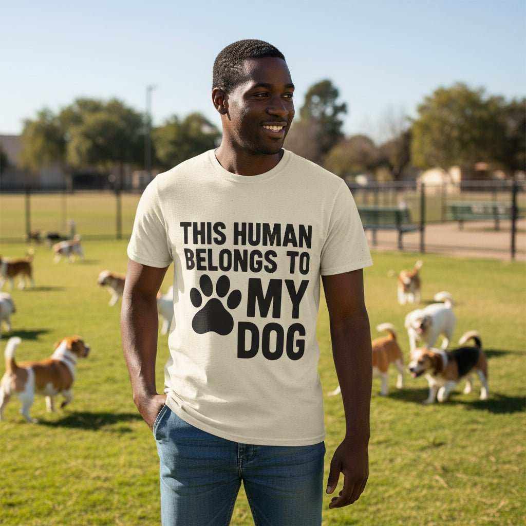 Funny Dog Owner T-Shirt – “This Human Belongs To My Dog” Gift for Dog Moms, Dog Dads & Pet Lovers - WJMAPPAREL.COM