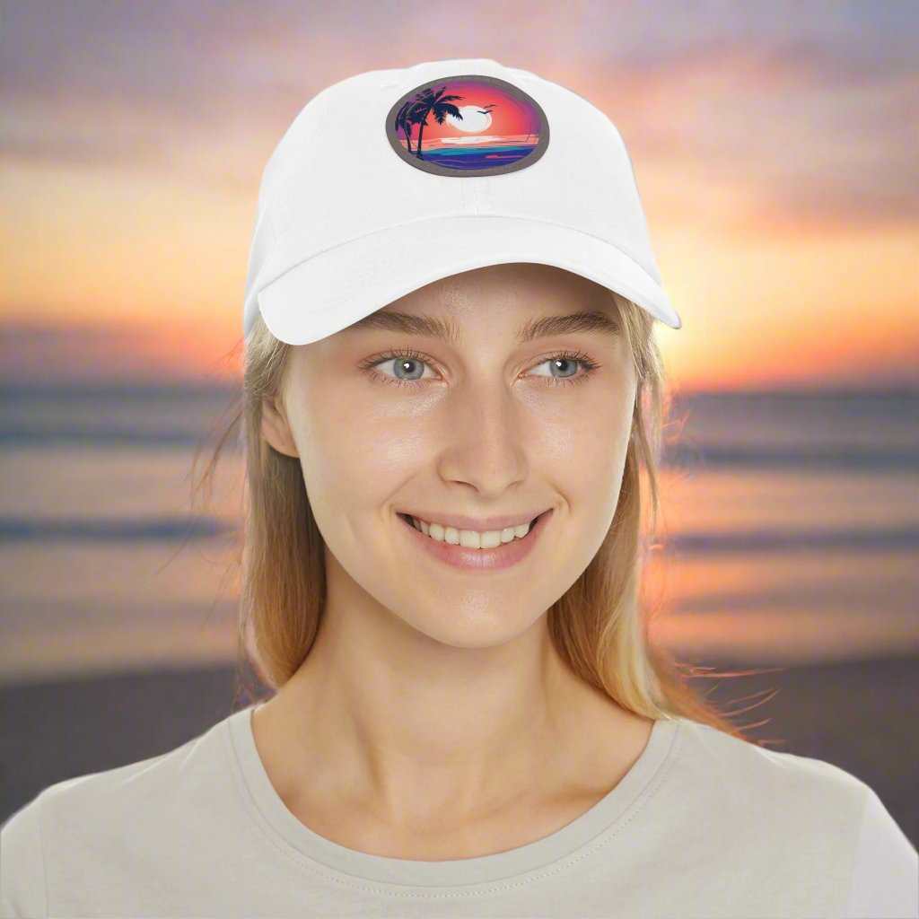 Beach Sunset Hat – Leather Patch Adjustable Dad Cap Gift - WJMAPPAREL.COM