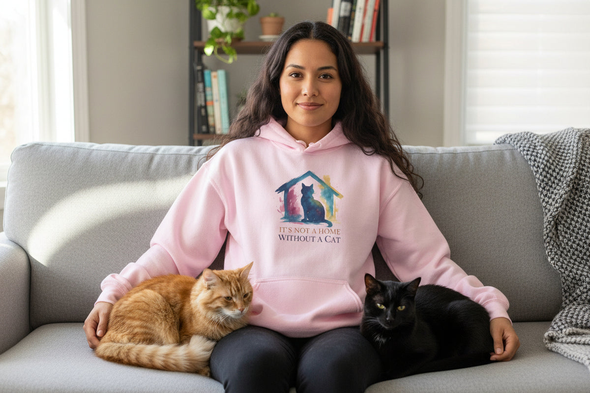 Watercolor Cat Inside House Hoodie