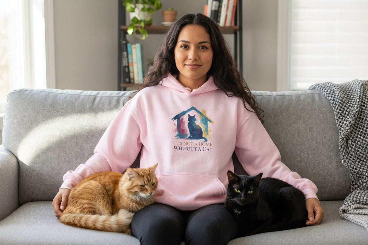 Watercolor Cat Inside House Hoodie – Cozy Cat Lover Sweatshirt Gift - WJMAPPAREL.COM