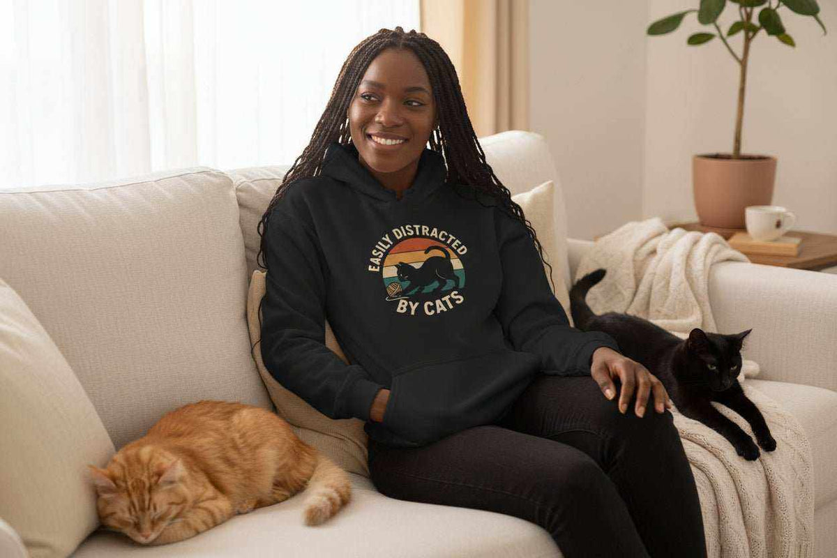 Easily Distracted By Cats Hoodie – Funny Cat Lover Sweatshirt Gift - WJMAPPAREL.COM