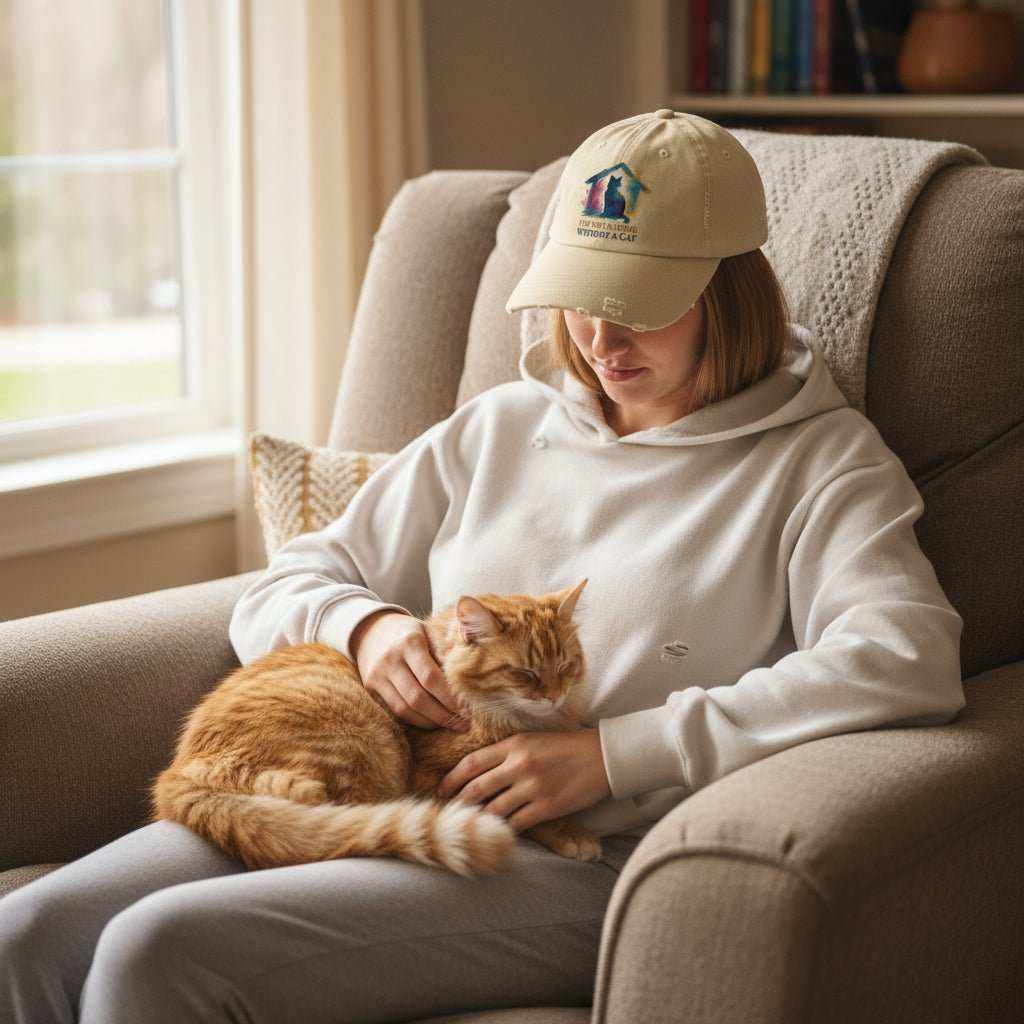 Watercolor Cat Inside House Hat – Cute Cat Lover Distressed Baseball Cap Gift - WJMAPPAREL.COM