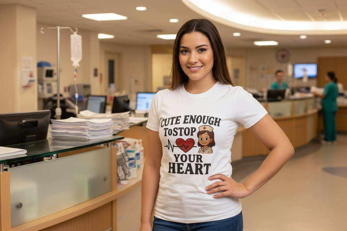 Funny Nurse T-Shirt – “Cute Enough To Stop Heart” Gift for Nurses or Girlfriend - WJMAPPAREL.COM