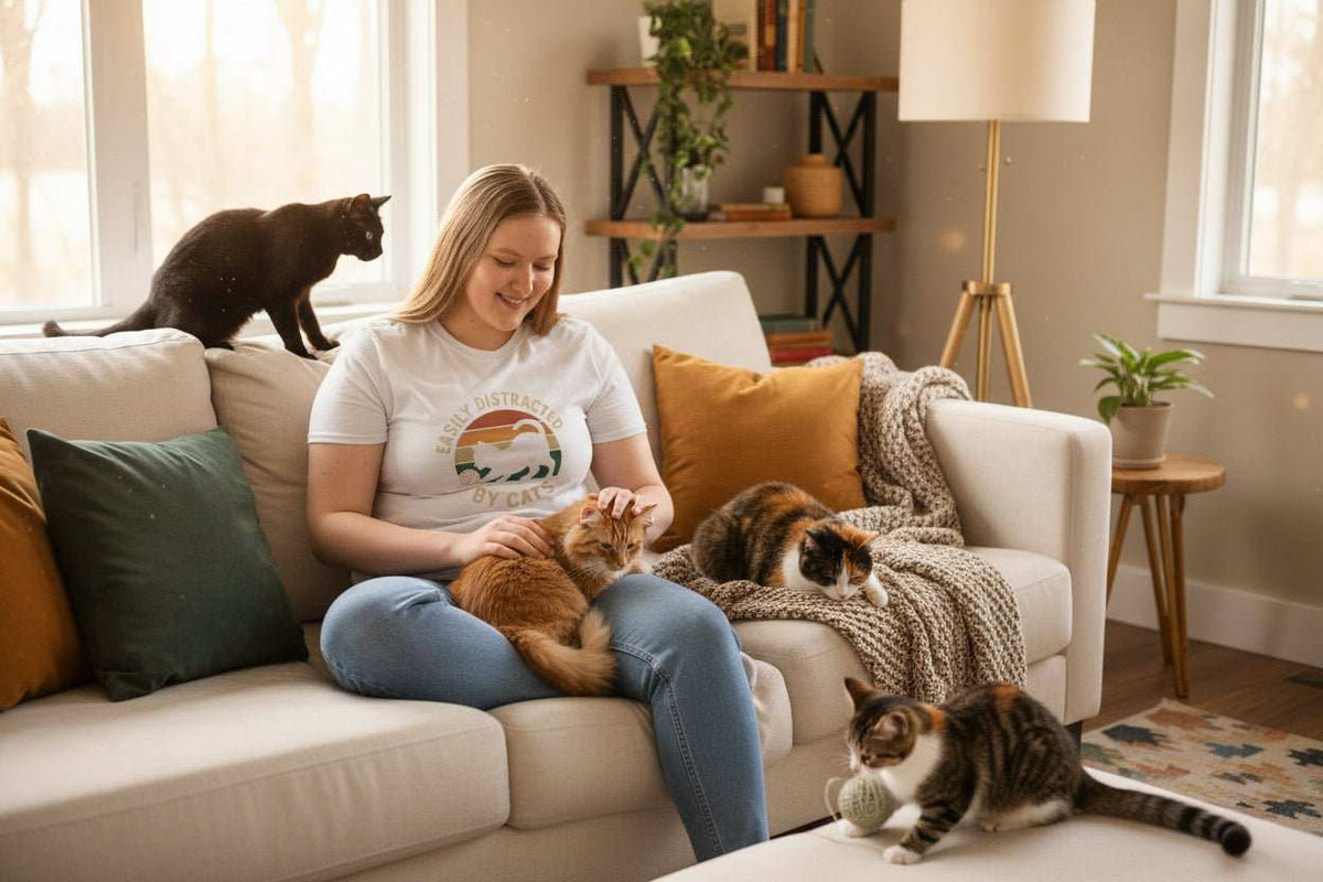 Easily Distracted by Cats T-Shirt – Funny Cat Lover Graphic Tee Gift - WJMAPPAREL.COM