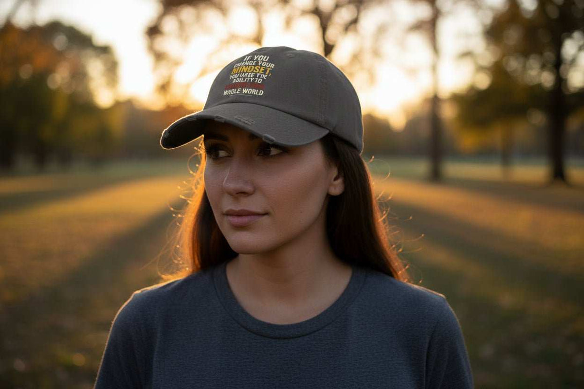 Inspirational Hat – “Change Your Mindset” Distressed Motivational Cap Gift - WJMAPPAREL.COM