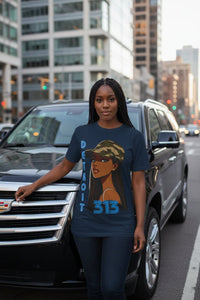Detroit 313 Tee — Girl in Camo Cap Graphic T-Shirt - WJMAPPAREL.COM
