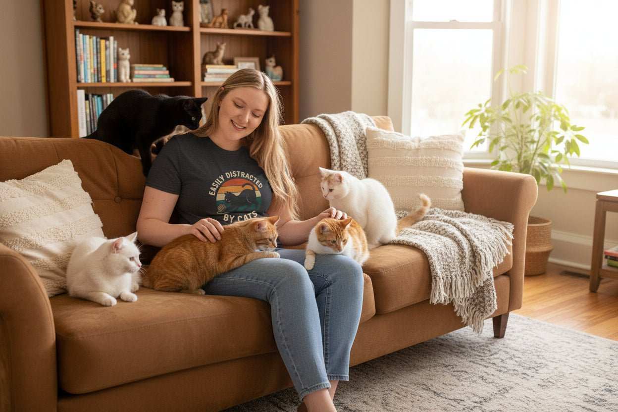 Easily Distracted by Cats T-Shirt – Funny Cat Lover Graphic Tee Gift - WJMAPPAREL.COM