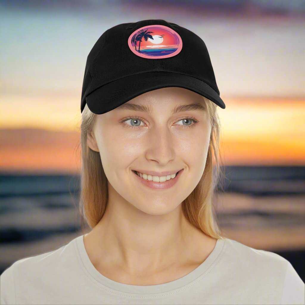 Beach Sunset Hat – Leather Patch Adjustable Dad Cap Gift - WJMAPPAREL.COM